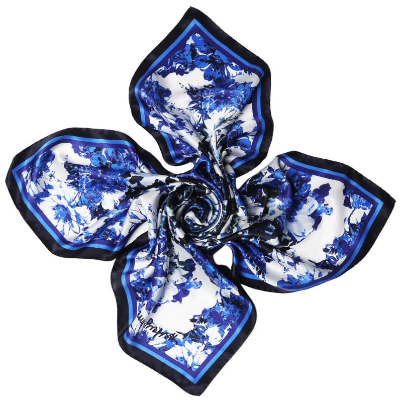 Radiant blue flowers Silk scarf