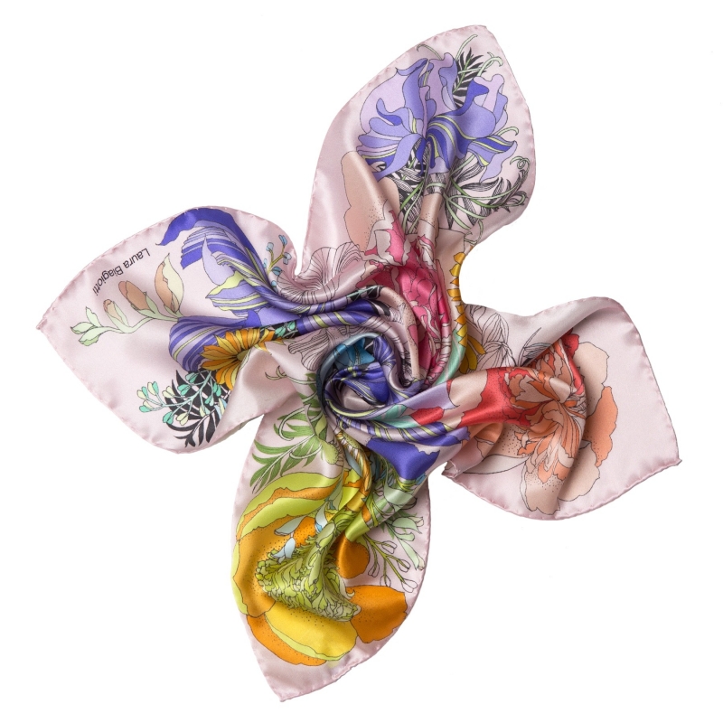 Esarfa matase Japanese Flowers pale pink