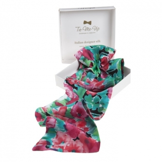 Eşarfă cu volan flori roşii pe fond verde 