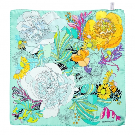 Esarfa matase Japanese Flowers turcoise