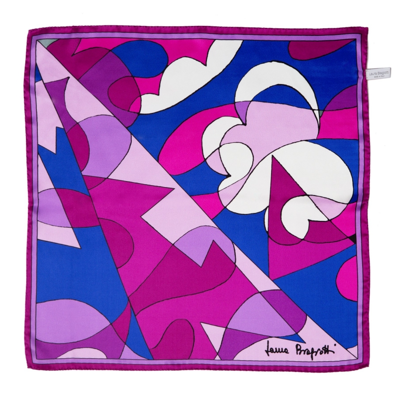 Esarfa matase Abstract lila cu albastru