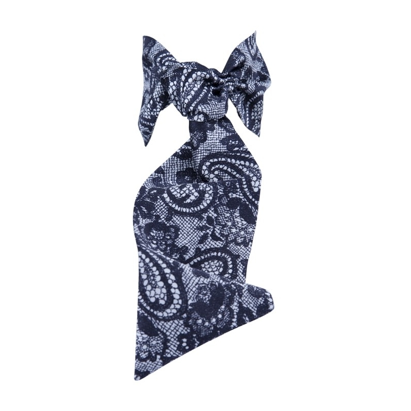 Eşarfă cu volan mătase &amp; dantelă neagră