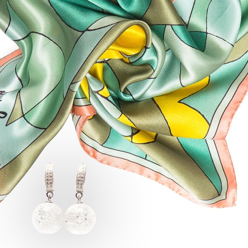 GIFT: Laura Biagiotti scarf abstract blue ice crystal and silver earrings