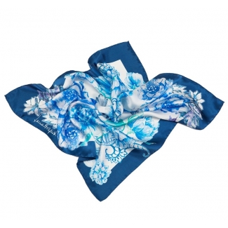 GIFT: Laura Biagiotti scarf and blue spring flowers cerceri silver with white pearl and blue agate