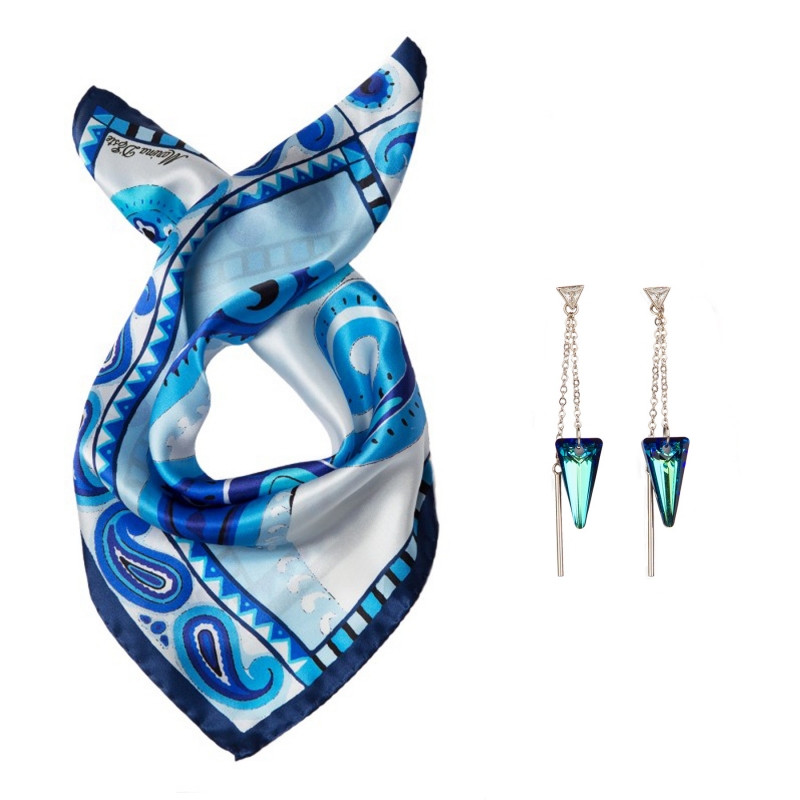 GIFT: Laura Biagiotti scarf abstract black and silver earrings and pearl gray hematite