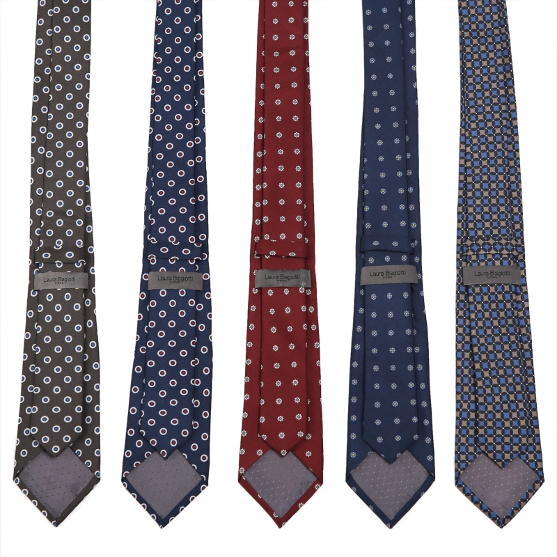 L. Biagiotti silk tie White Circeles on graphite gray pattern