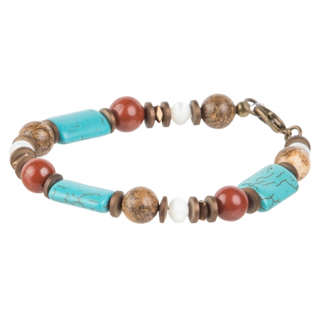 Mixed Jasper, White pearl and Turquoise bracelet