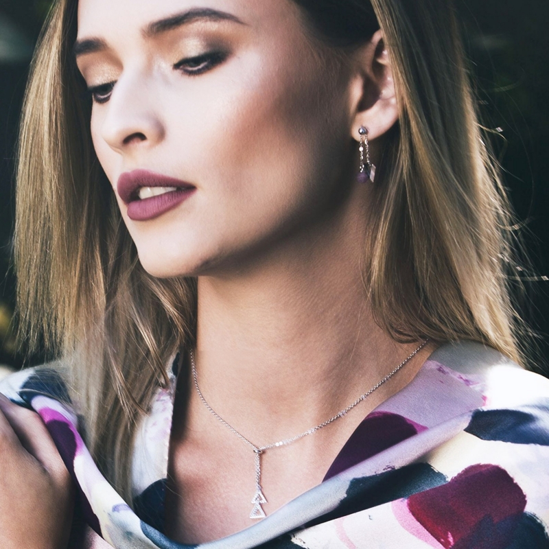 Ruby with sliding necklace silver earrings