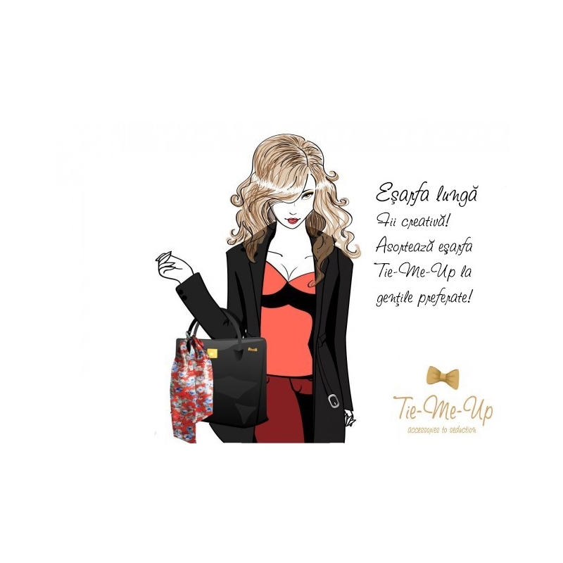 Eşarfă din mătase albă cu flori