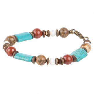 Gift: Silver pendant turquoise oval and Mixed Jasper, White pearl and Turquoise bracelet