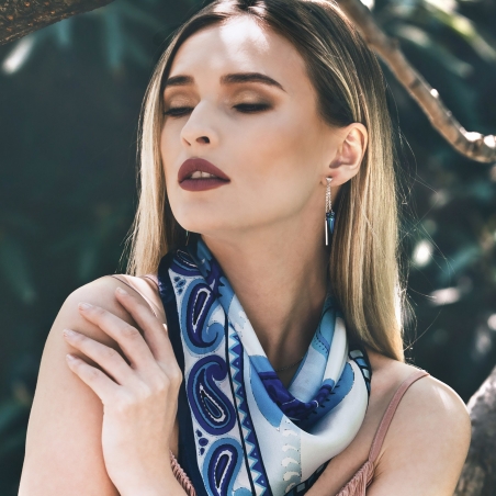 GIFT: Laura Biagiotti scarf abstract black and silver earrings and pearl gray hematite