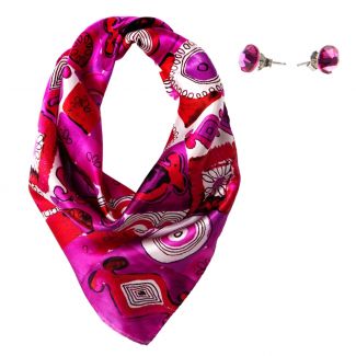 Gift: Jeux de société fucsia Silk scarf and Swarovski Fuchsia silver earrings