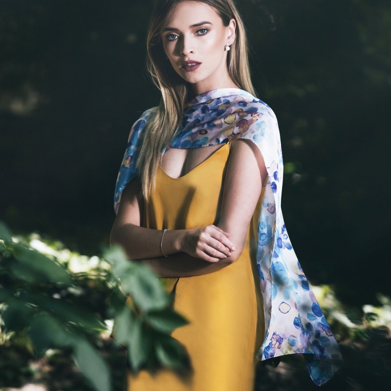 Gift: Silk shawl Laura Biagiotti Air du printemps blue and Moon Stone High Quality silver bracelet