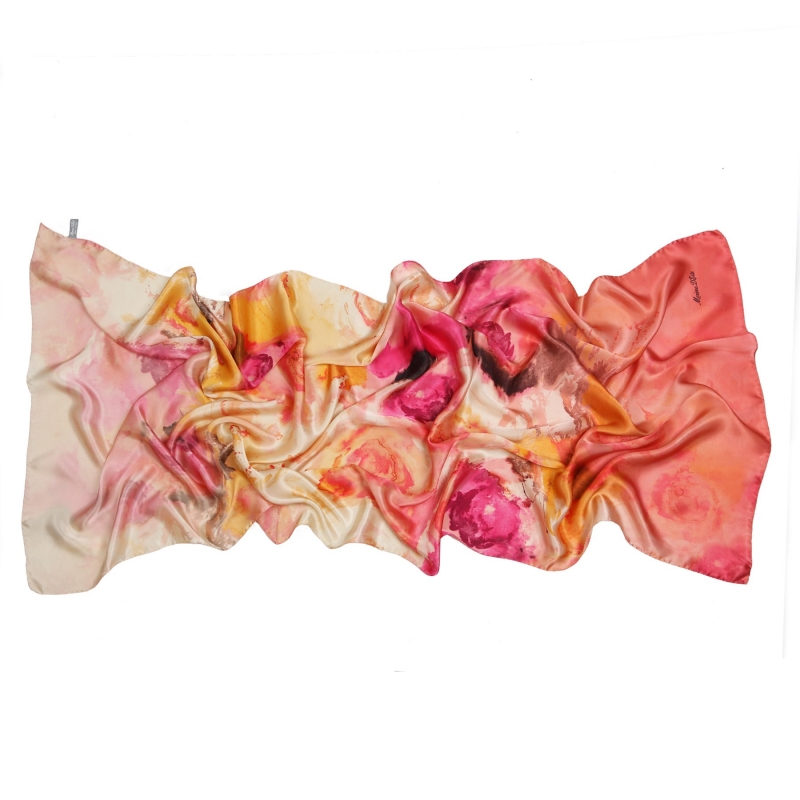 Silk shawl Marina D'Este Bed of Roses Coral