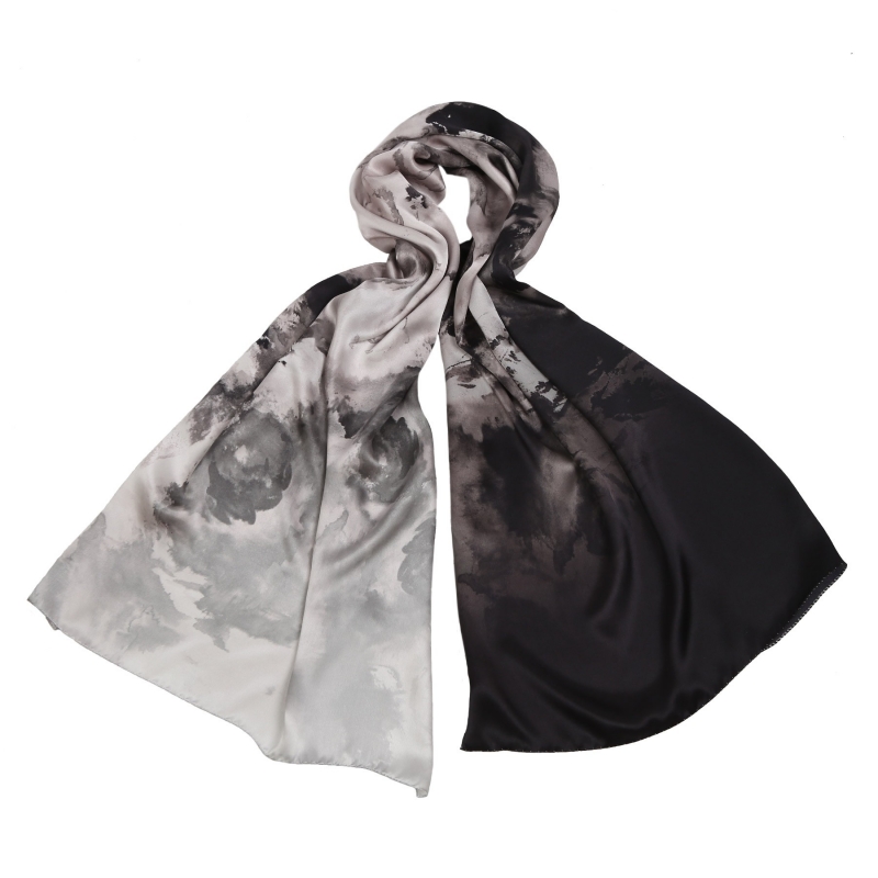 Silk shawl Marina D'Este Bed of Roses Pearl Grey