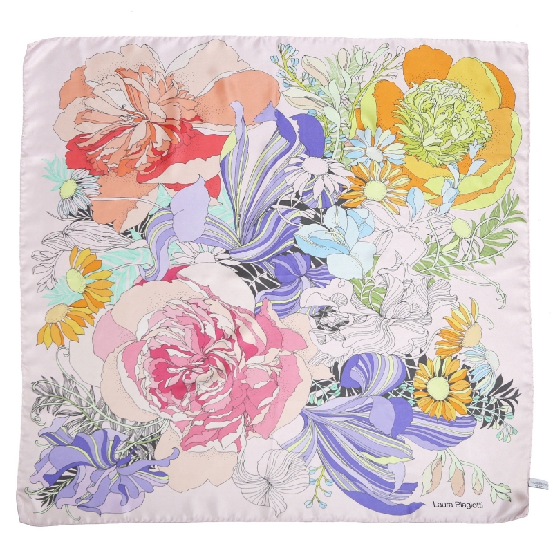 Japanese flowers pale pink silk scarf