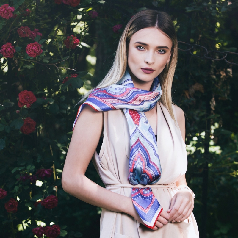 Imperial dream coral-blue silk scarf