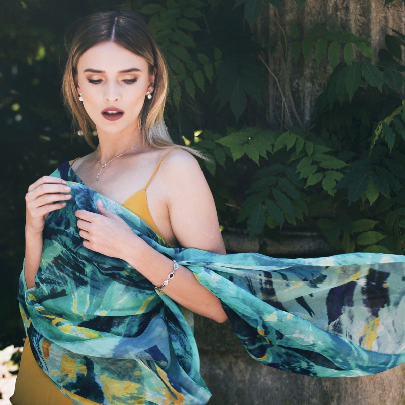 Turcoise irises georgette silk scarf