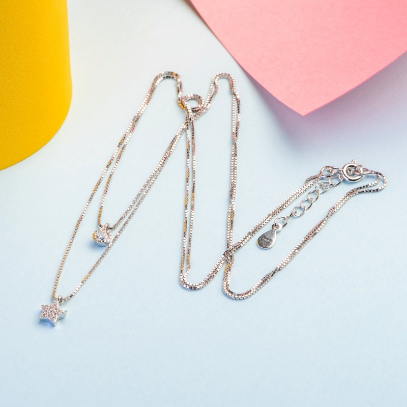 Colier argint charmuri, 2 layers