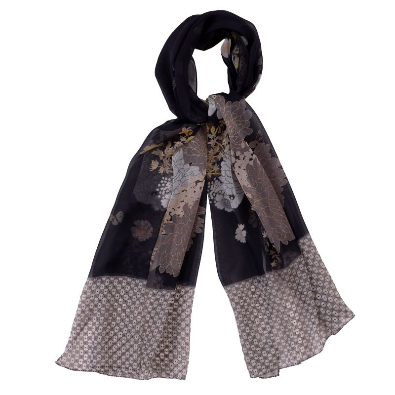 Silk shawl georgette Marina D'Este Graphic Flowers