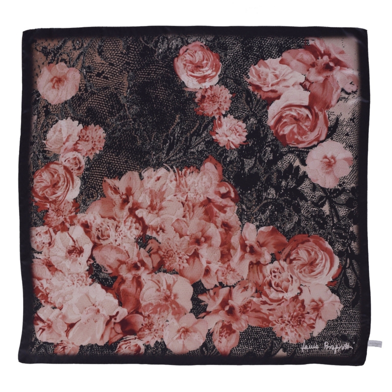 Falling Roses black lace silk scarf