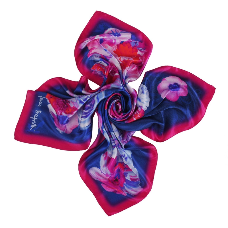 Falling Roses azure blue silk scarf