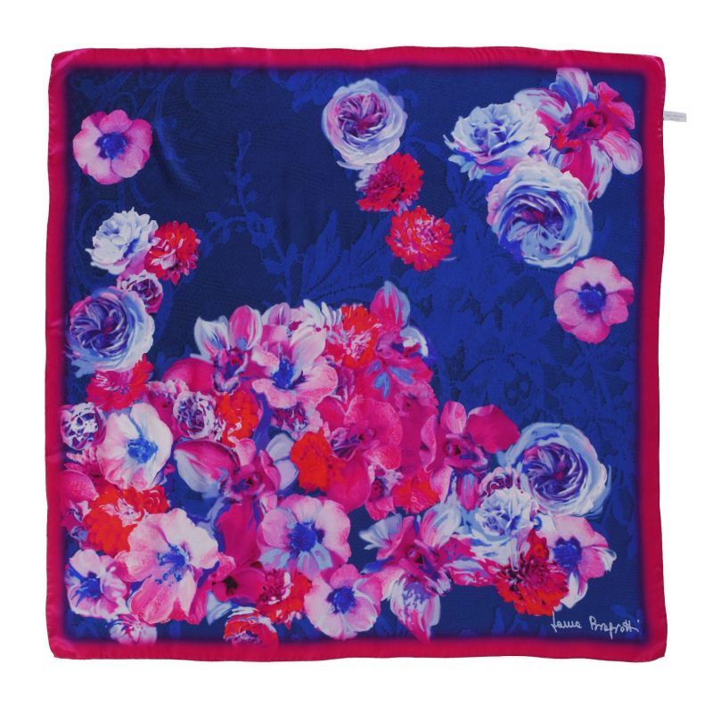 Falling Roses azure blue silk scarf