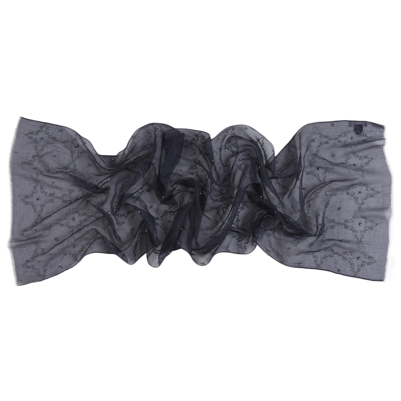 Silk and cotton scarf Marina D'Este black with silver thread and pearls