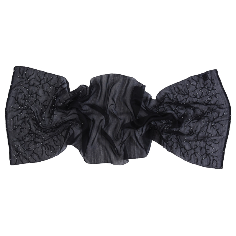 Marina D'Este  Black wool and silk scarf with pearls