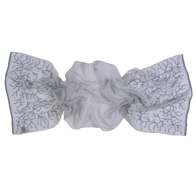 Silk and wool gray Marina D'Este scarf with pearls
