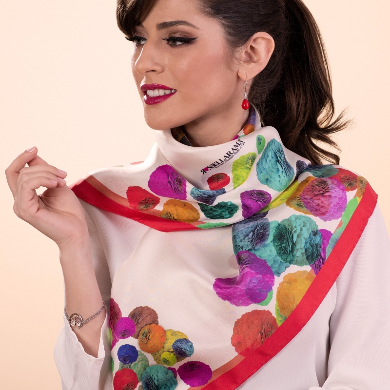 RR Zinnie Red silk scarf