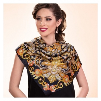 Cadou Esarfa matase Bohemian Paisley Black  si Cercei argint Prestige