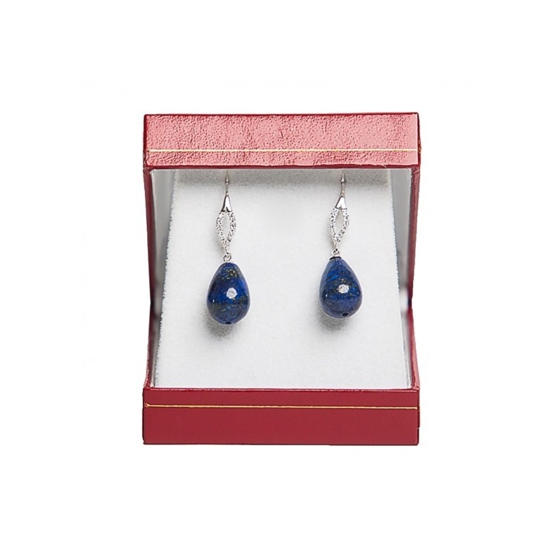 Cadou: Esarfa matase Aquarela Delicate Blue si Cercei argint oval ascutit Lapis picaturi