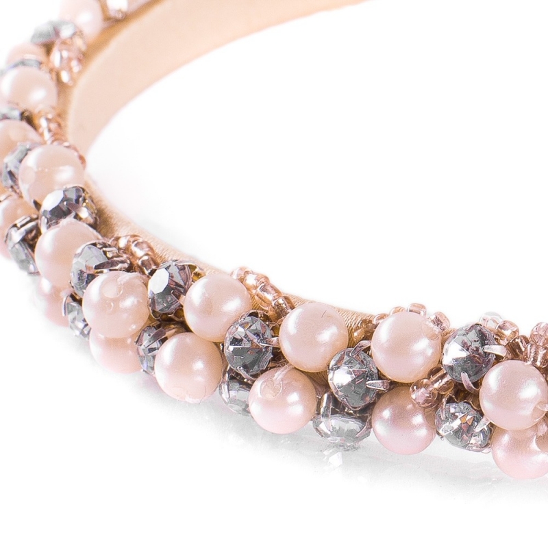 Headband Glamour bej cu Perle