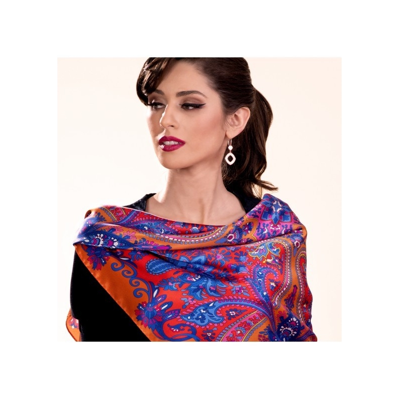 Gift: Bohemian Paisley Orange and Prestige silver earrings