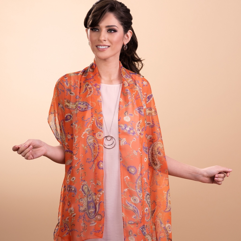 Silk shawl Sweet Paisley orange