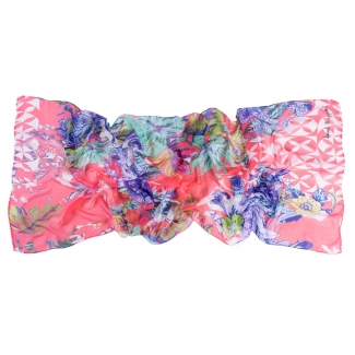 Silk shawl Exotique flowers corai