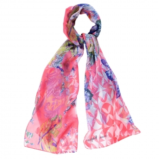 Silk shawl Exotique flowers corai