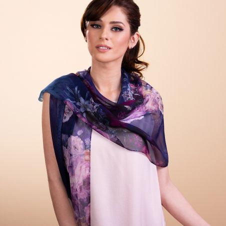 Silk shawl Buchete Albastru
