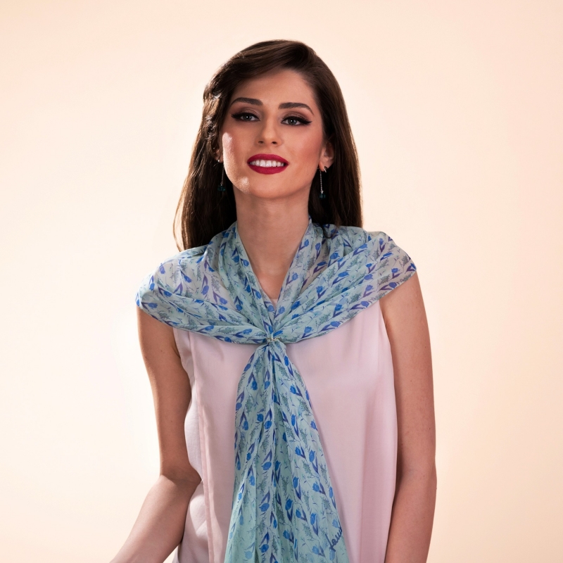 Silk shawl About Summer blue