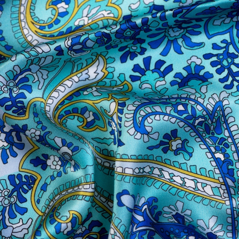 Cadou: Esarfa matase Bohemian Paisley Turcoise si Inel esarfa argint rodiat