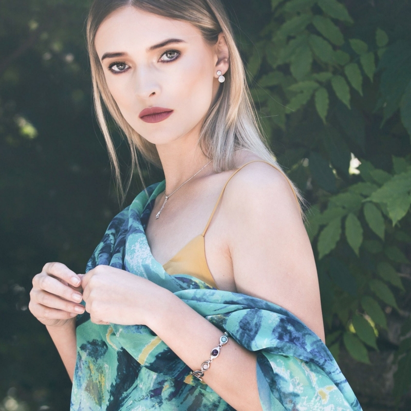 Gift: Turcoise irises georgette silk scarf and Mixed gemstone beads bracelet