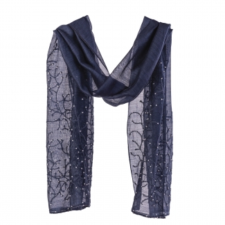 Wool and silk navy scarf Marina D' Este with pearls
