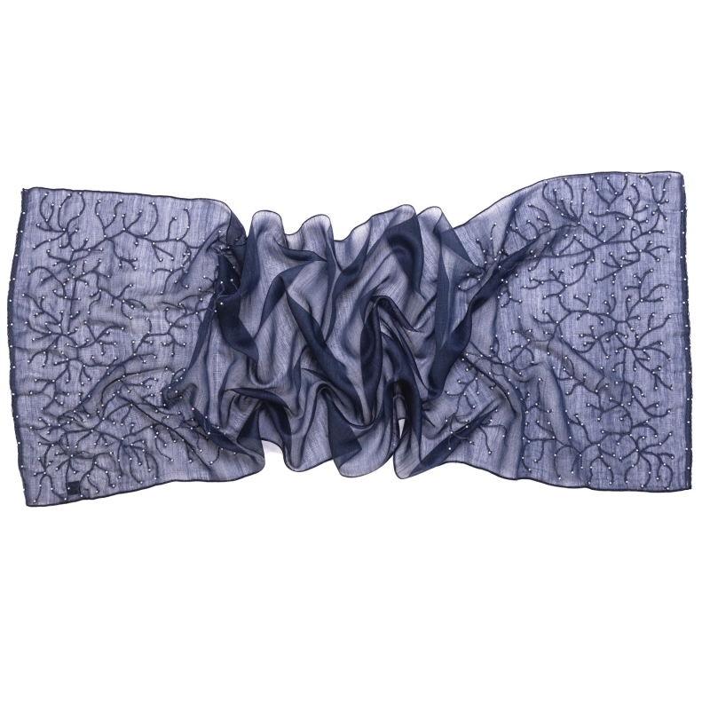 Wool and silk navy scarf Marina D' Este with pearls