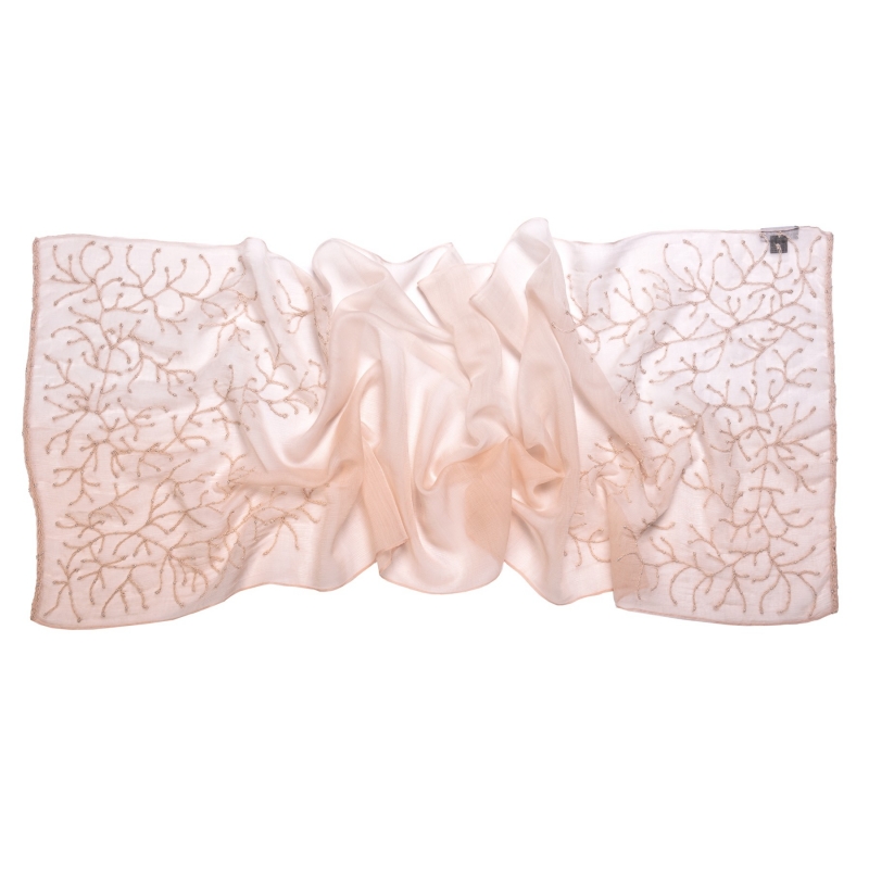 Wool and silk beige scarf Marina D' Este with pearls