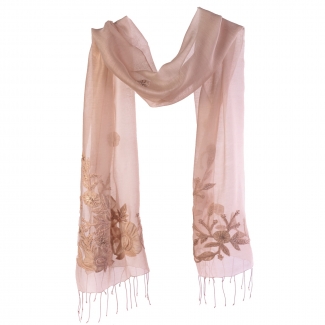 Esarfa lana si matase Marina D' Este flori aplicate pe bej