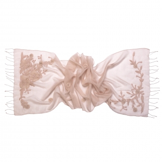 Esarfa lana si matase Marina D' Este flori aplicate pe bej