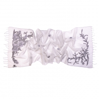 Esarfa lana si matase Marina D' Este flori aplicate pe gri