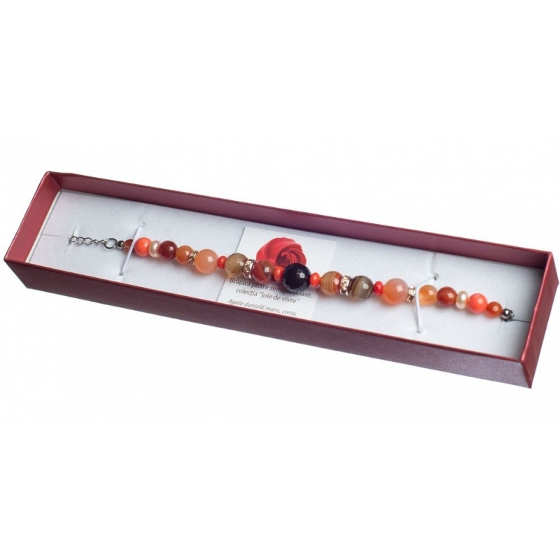 Bratara agat portocaliu si cuart roz