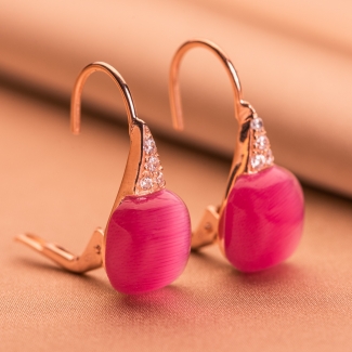 Cercei argint Dark Pink Eye Cat